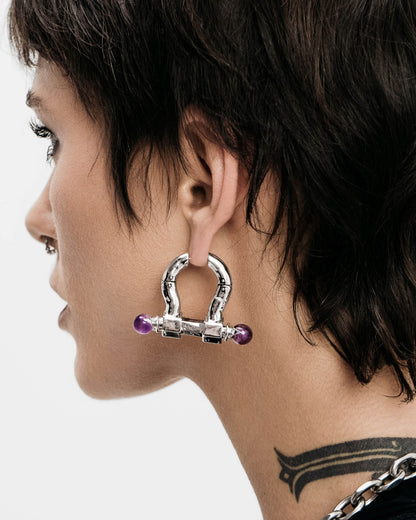 Aenigma Earrings-Ear Hoops- Silver - Metal Spikes and Amethyst Orbs - Ask & Embla