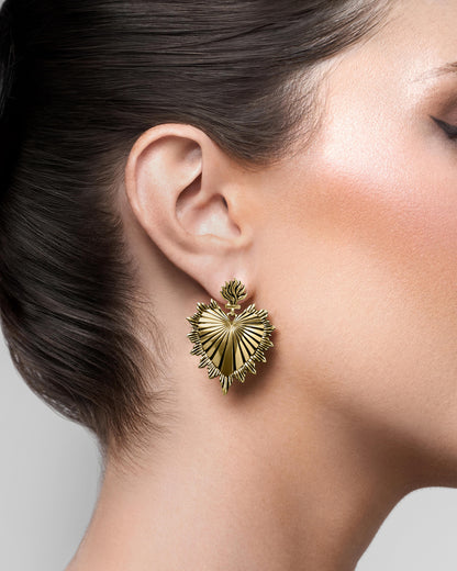 Sacred Heart Earrings-Ear Dangles- Gold - - Ask & Embla