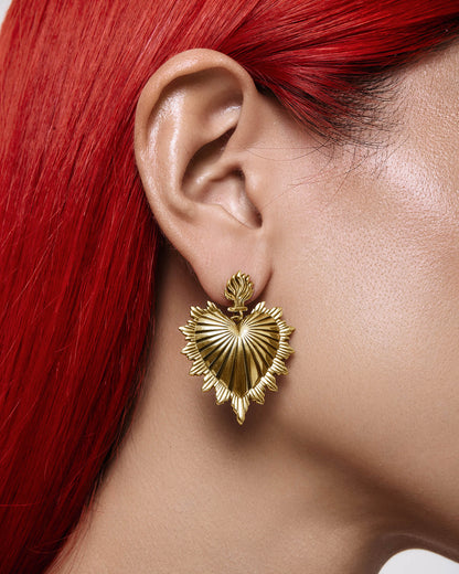 Sacred Heart Earrings-Ear Dangles- Gold - - Ask & Embla
