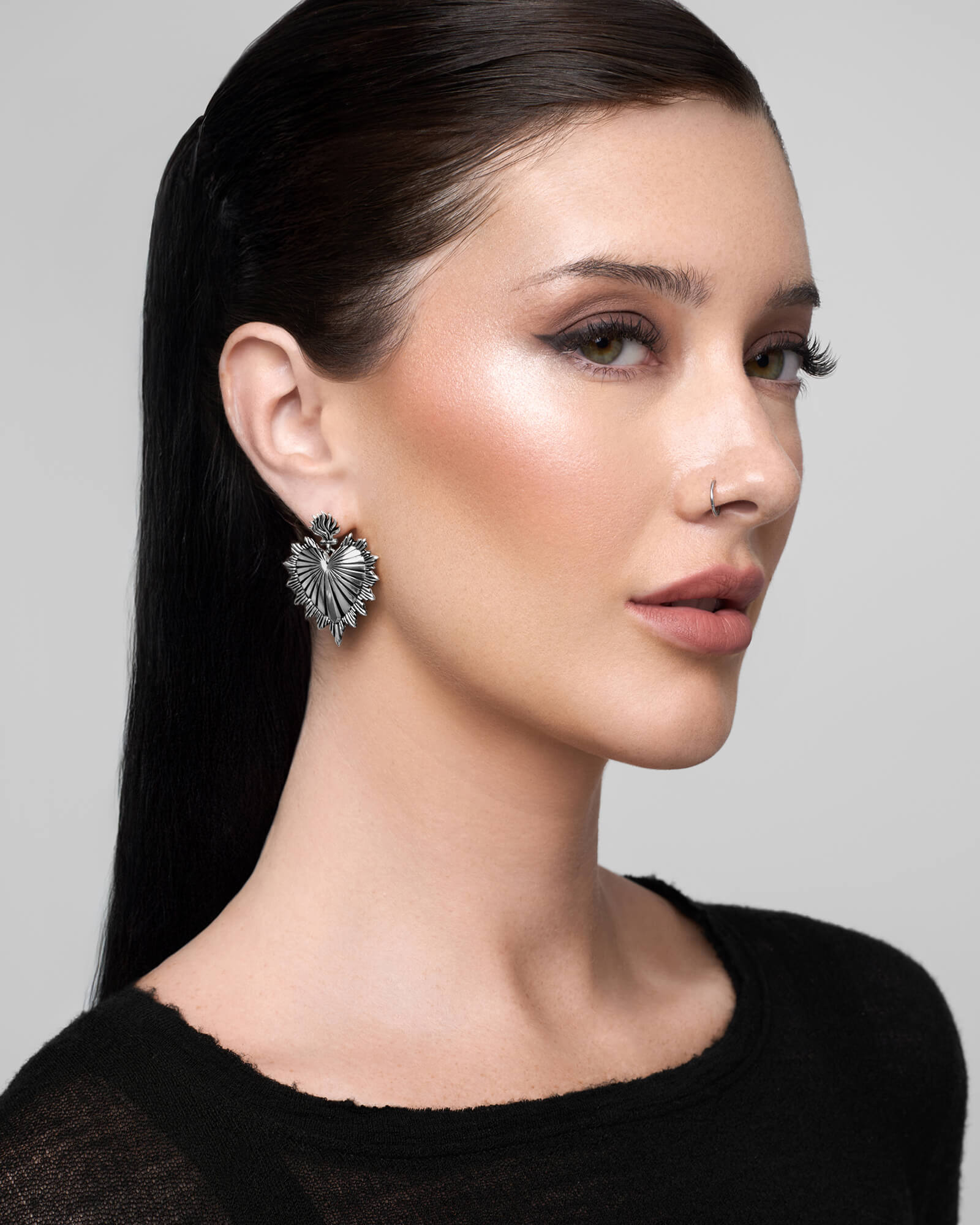 Sacred Heart Earrings-Ear Dangles- Gold - - Ask & Embla