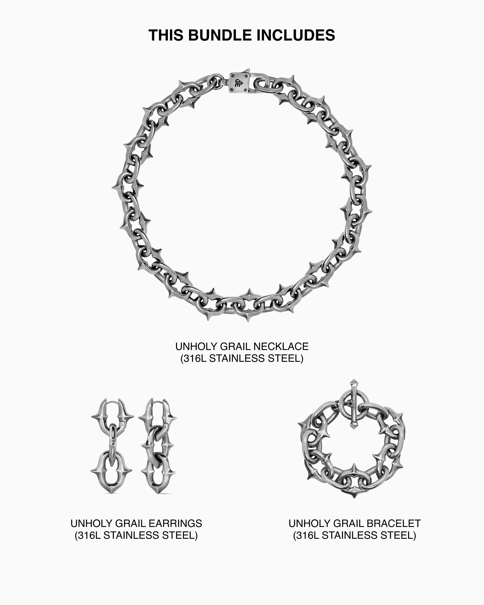 Unholy Grail necklace, bracelet, and earrings bundle-Chain Necklaces- - - Ask & Embla