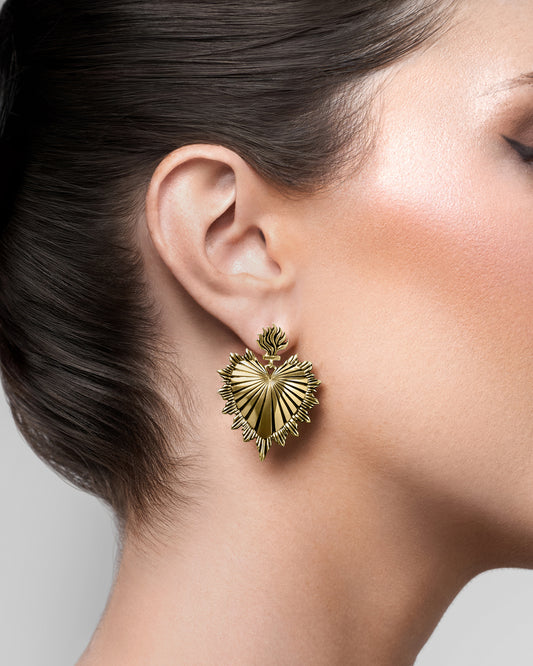 Sacred Heart Earrings-Ear Dangles- Gold - - Ask & Embla