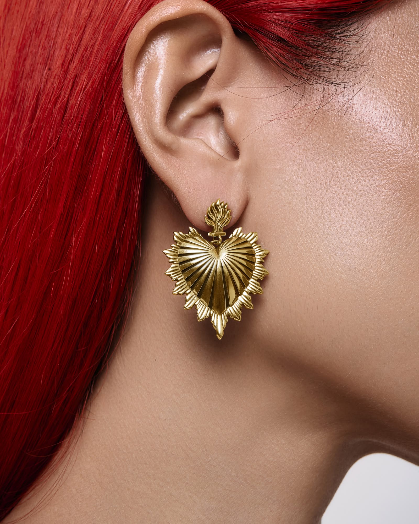 Sacred Heart Earrings-Ear Dangles- Gold - - Ask & Embla