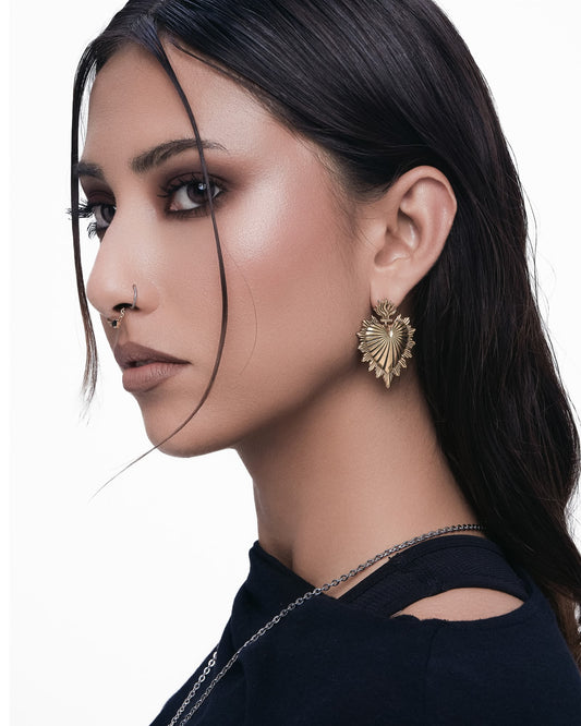 Sacred Heart Earrings-Ear Dangles- Gold - - Ask & Embla