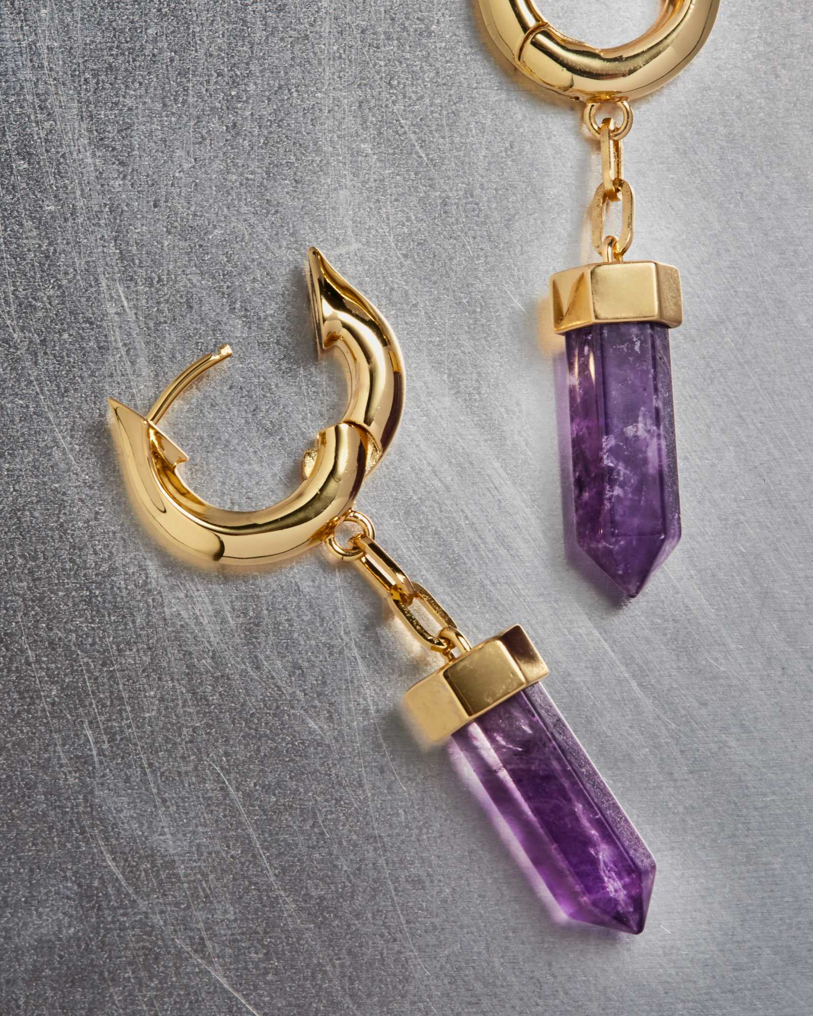 Elixir Crystal Earrings-Ear Hoops- Gold - Amethyst - Ask & Embla