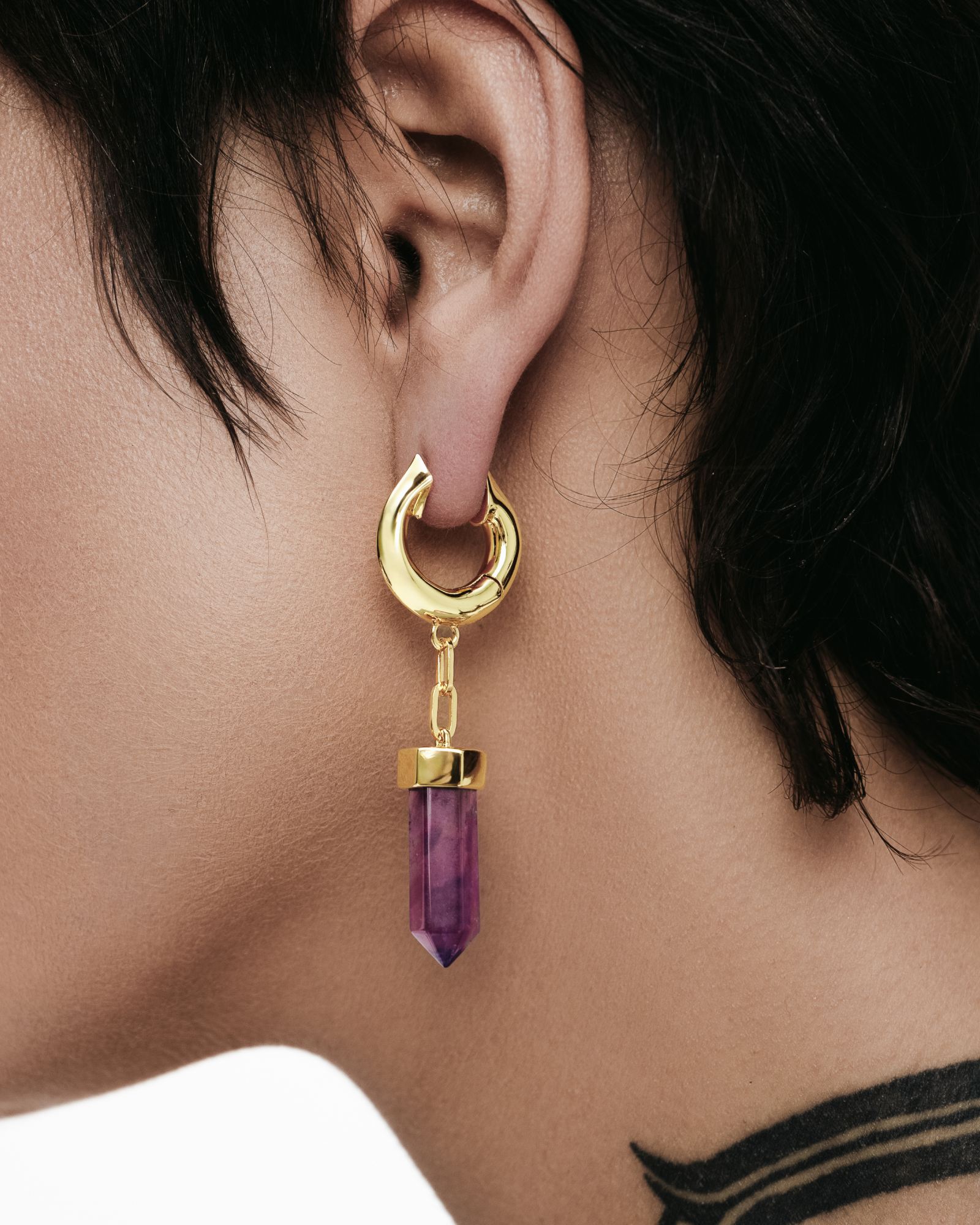 Elixir Crystal Earrings-Ear Hoops- Gold - Amethyst - Ask & Embla