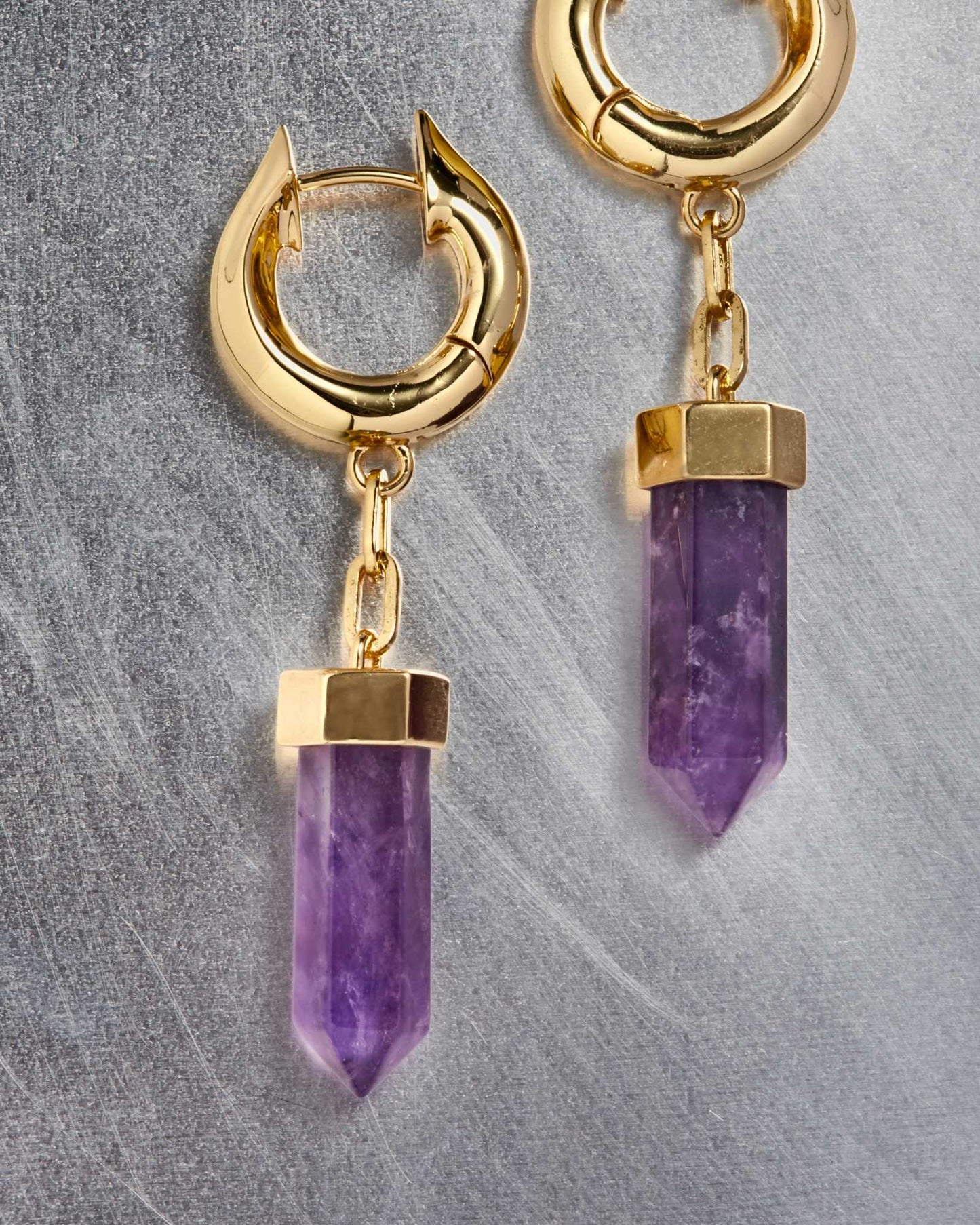 Elixir Crystal Earrings-Ear Hoops- Gold - Amethyst - Ask & Embla