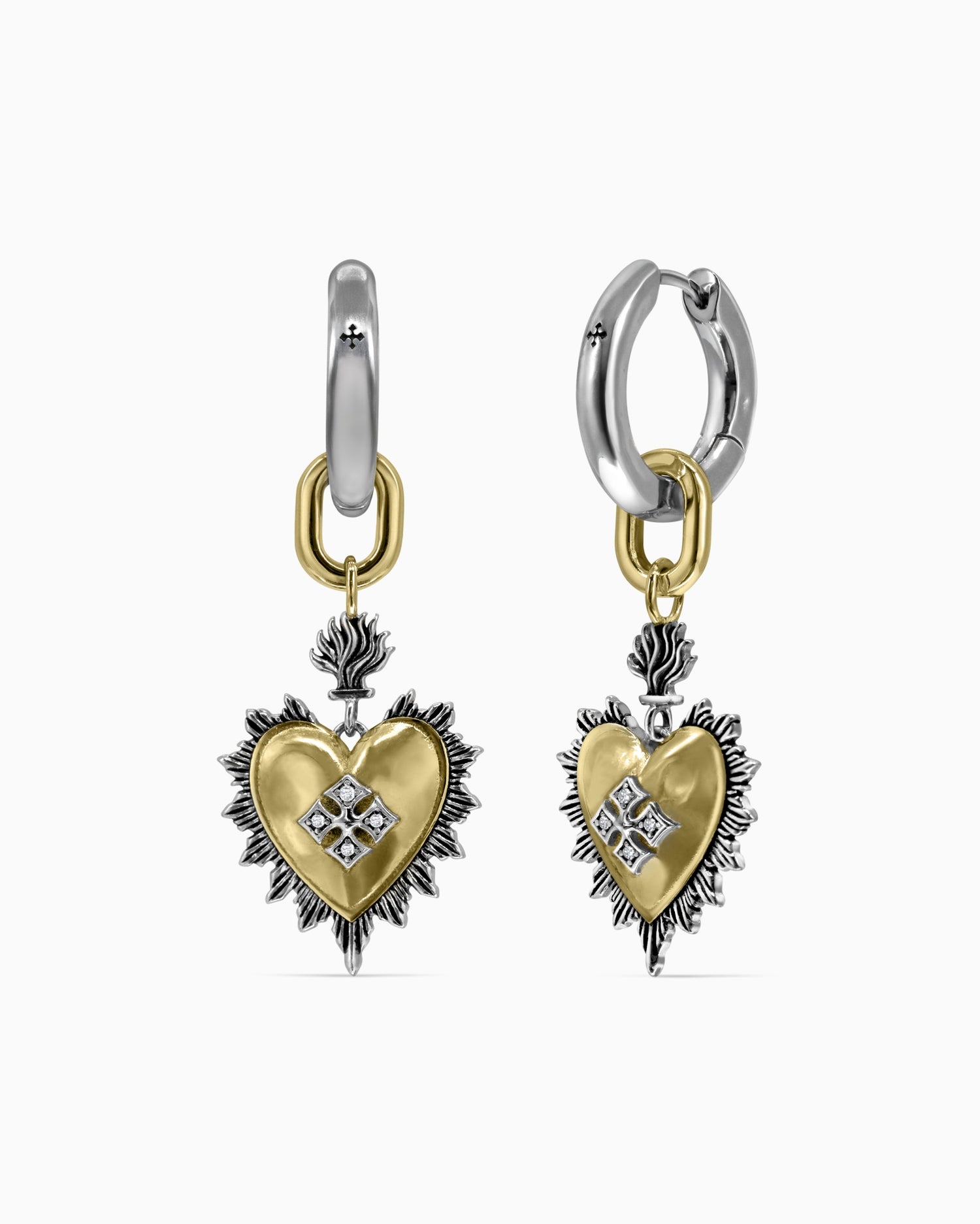 Bejewelled Sacred Heart Earrings-Ear Dangles- Two-toned (Silver Base) - - Ask & Embla