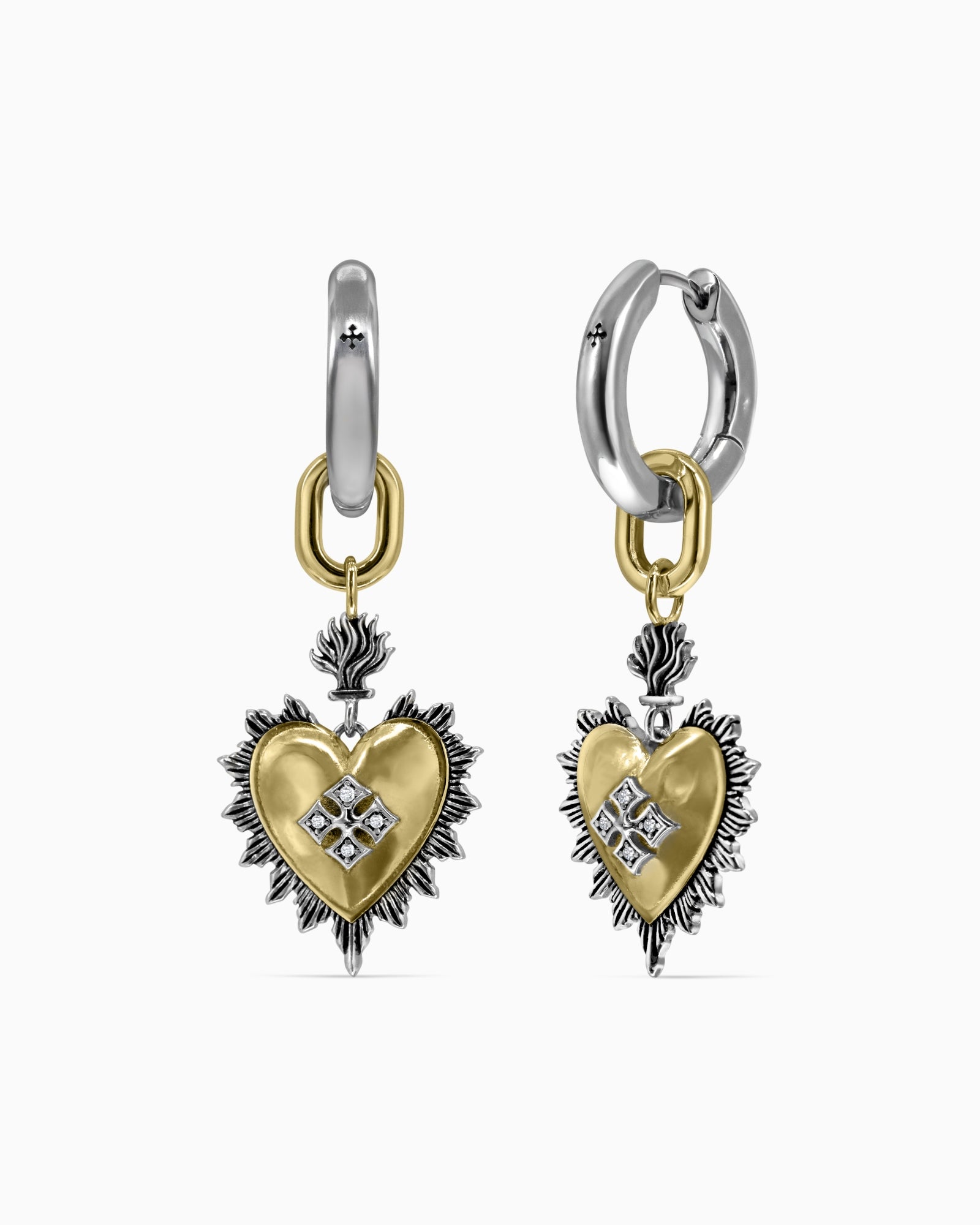 Bejewelled Sacred Heart Earrings-Ear Dangles- Two-toned (Silver Base) - - Ask & Embla