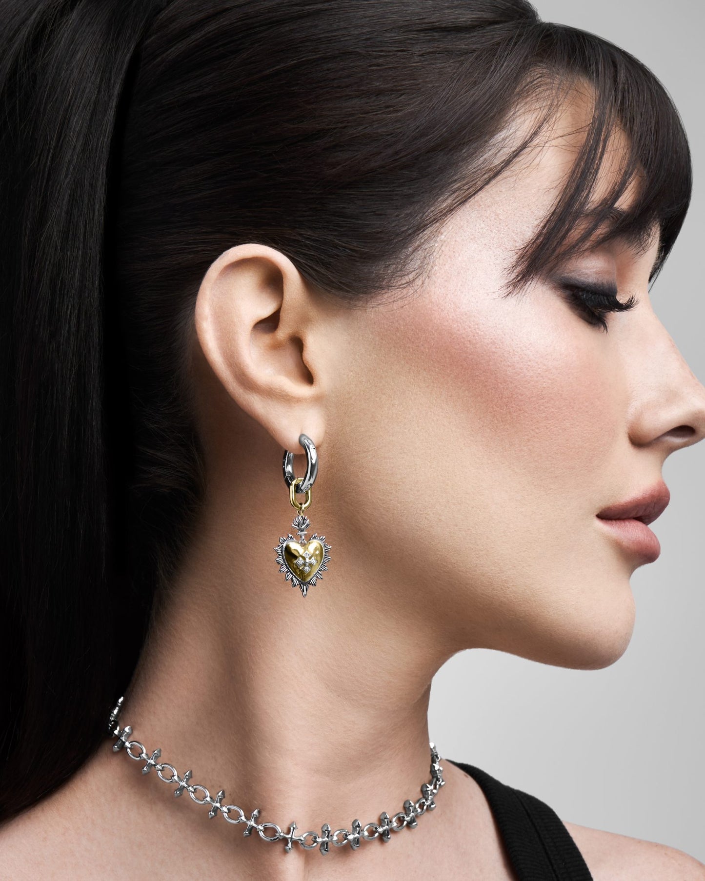 Bejewelled Sacred Heart Earrings-Ear Dangles- Two-toned (Silver Base) - - Ask & Embla