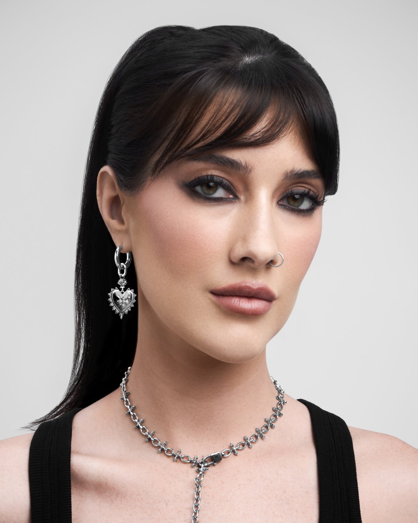 Bejewelled Sacred Heart Earrings-Ear Dangles- Two-toned (Silver Base) - - Ask & Embla