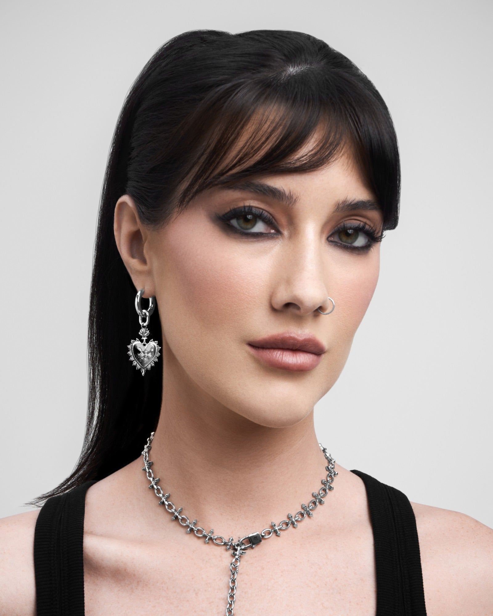 Bejewelled Sacred Heart Earrings-Ear Dangles- Two-toned (Silver Base) - - Ask & Embla