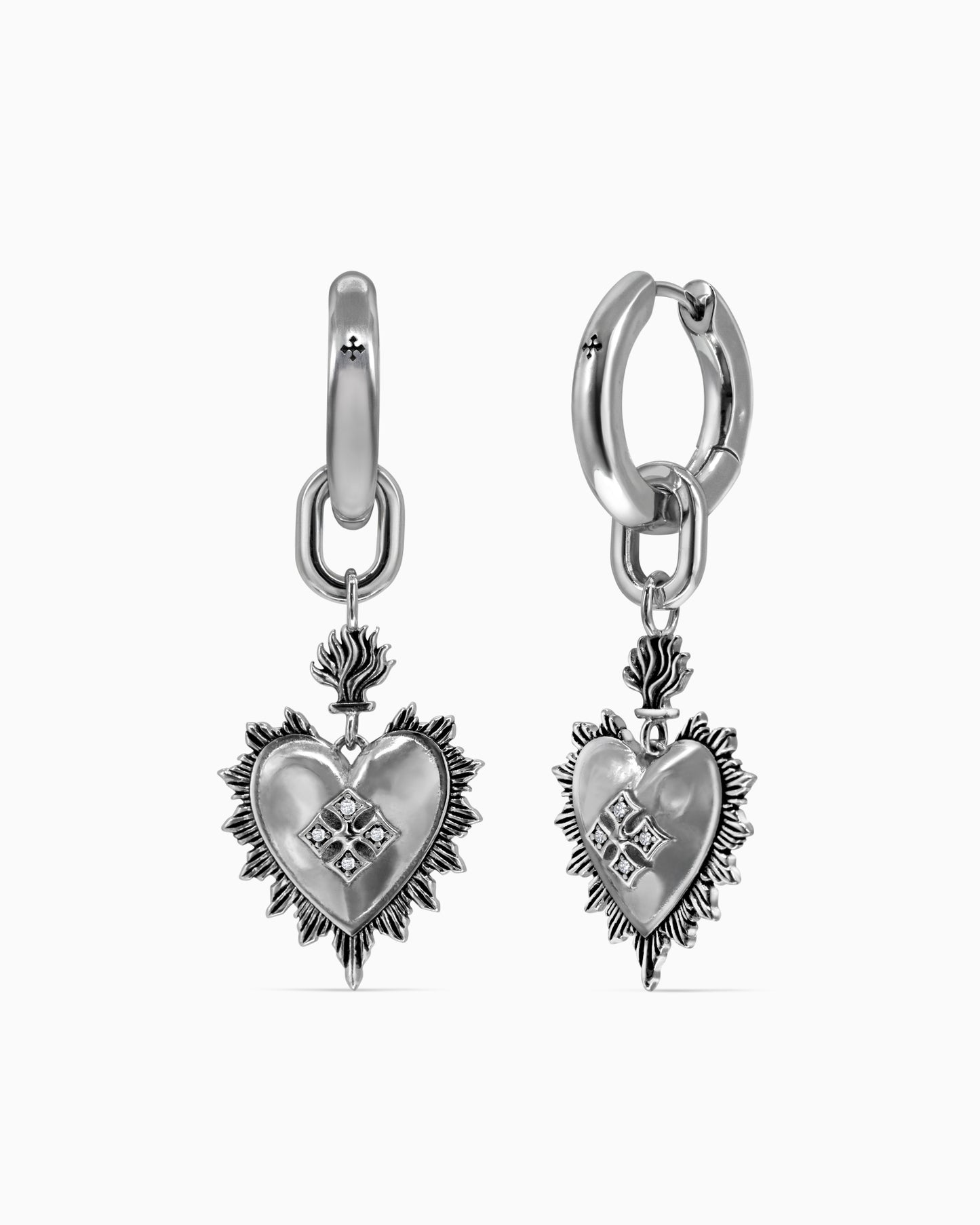 Bejewelled Sacred Heart Earrings-Ear Dangles- Silver - - Ask & Embla