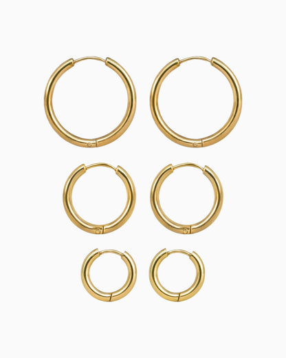 Tria Hoop Earrings Set (Pack of 3)-Ear Hoops- Gold - Pack of 3 - Ask & Embla