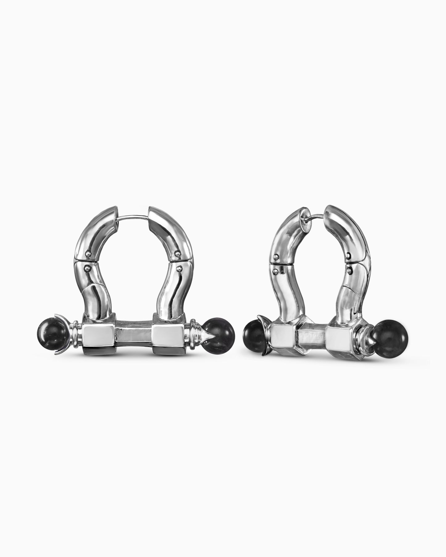 Aenigma Earrings-Ear Hoops- Silver - Metal Spikes and Black Onyx Orbs - Ask & Embla