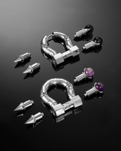 Aenigma Earrings-Ear Hoops- Silver - Metal Spikes and Amethyst Orbs - Ask & Embla