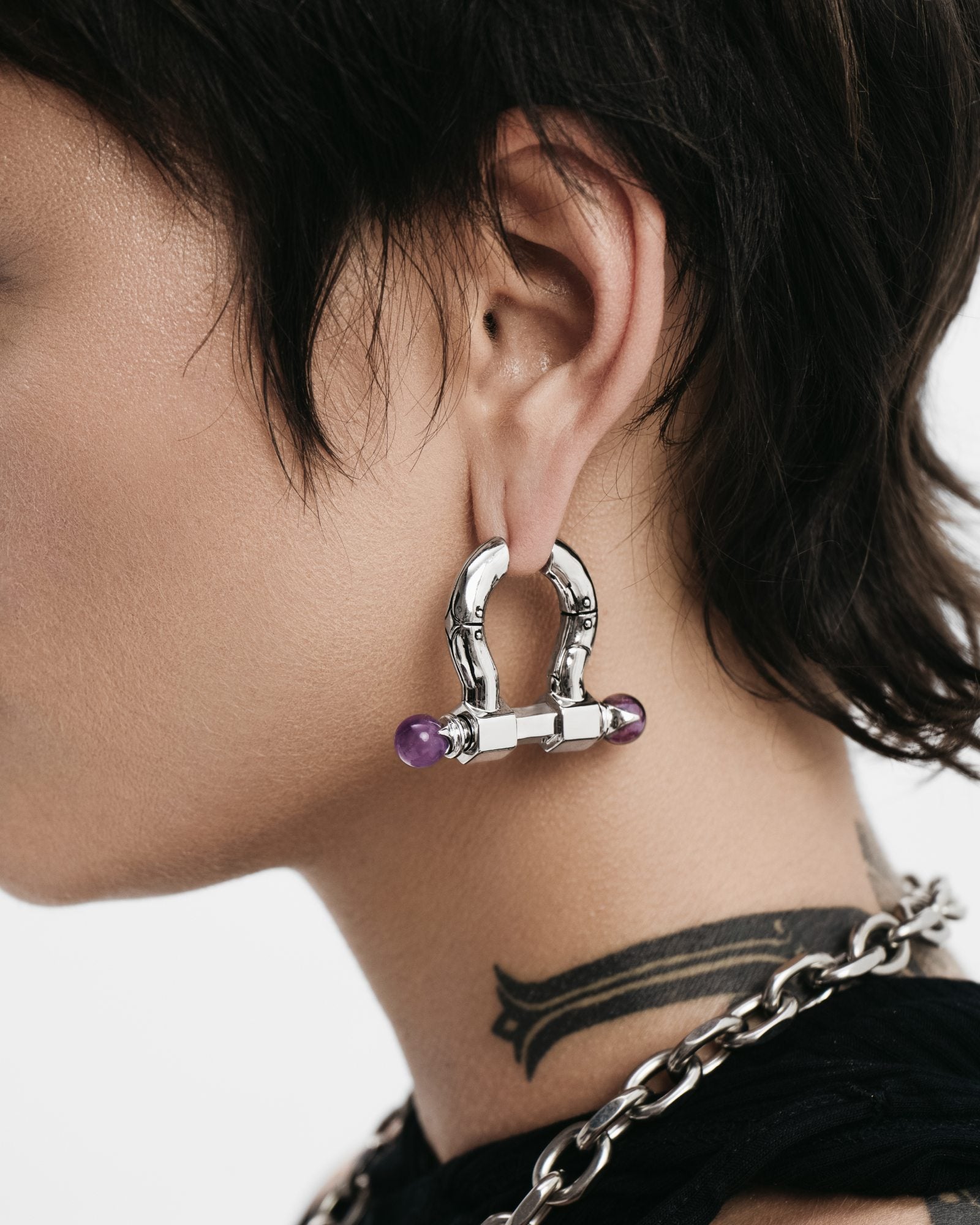 Aenigma Earrings-Ear Hoops- Silver - Metal Spikes and Amethyst Orbs - Ask & Embla