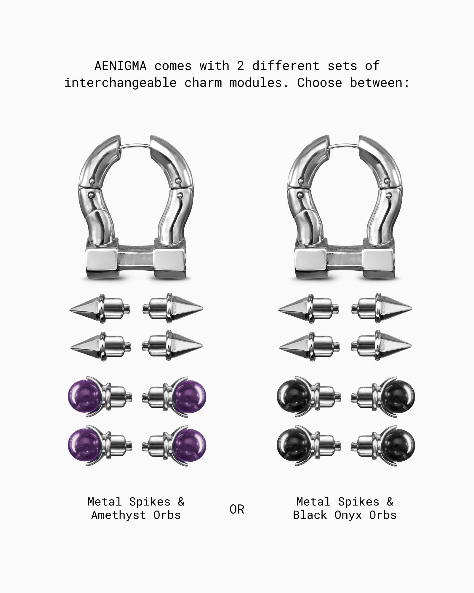 Aenigma Earrings-Ear Hoops- Silver - Metal Spikes and Amethyst Orbs - Ask & Embla