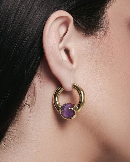 Nebula Earrings-Ear Hoops- Gold - Amethyst - Ask & Embla