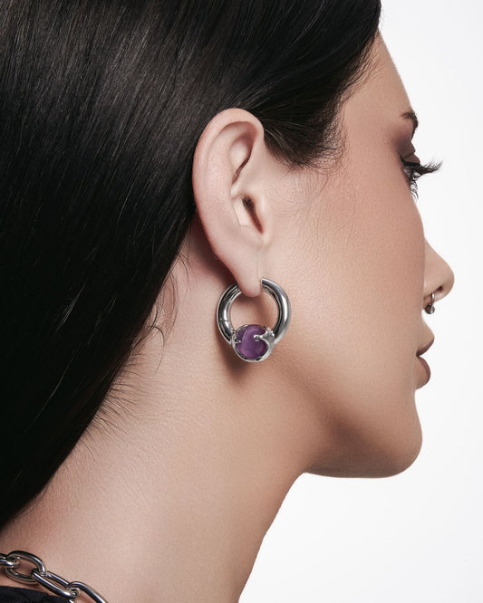 Nebula Earrings-Ear Hoops- Gold - Amethyst - Ask & Embla