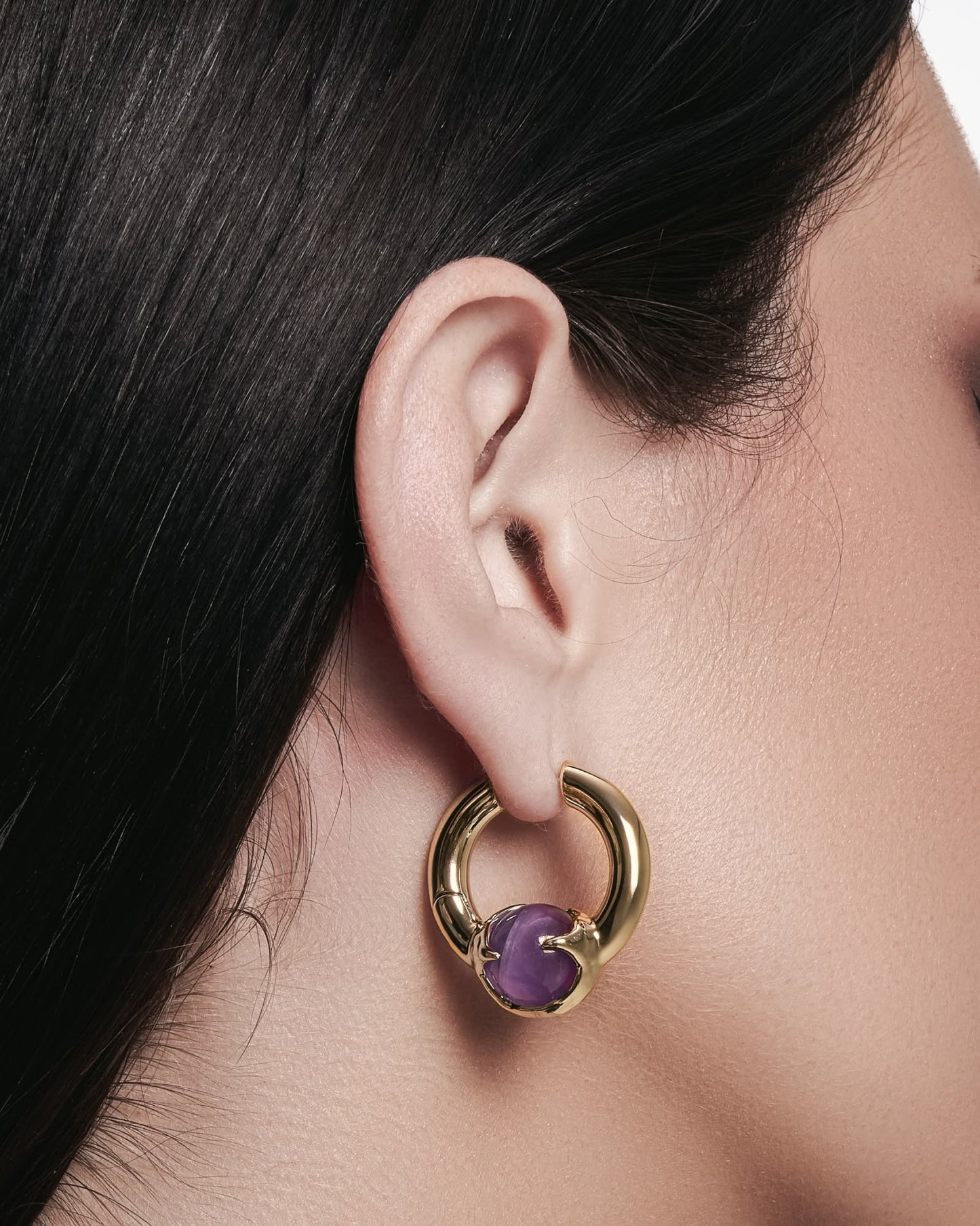 Nebula Earrings-Ear Hoops- Gold - Amethyst - Ask & Embla
