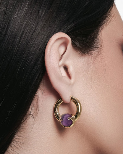 Nebula Earrings-Ear Hoops- Gold - Amethyst - Ask & Embla