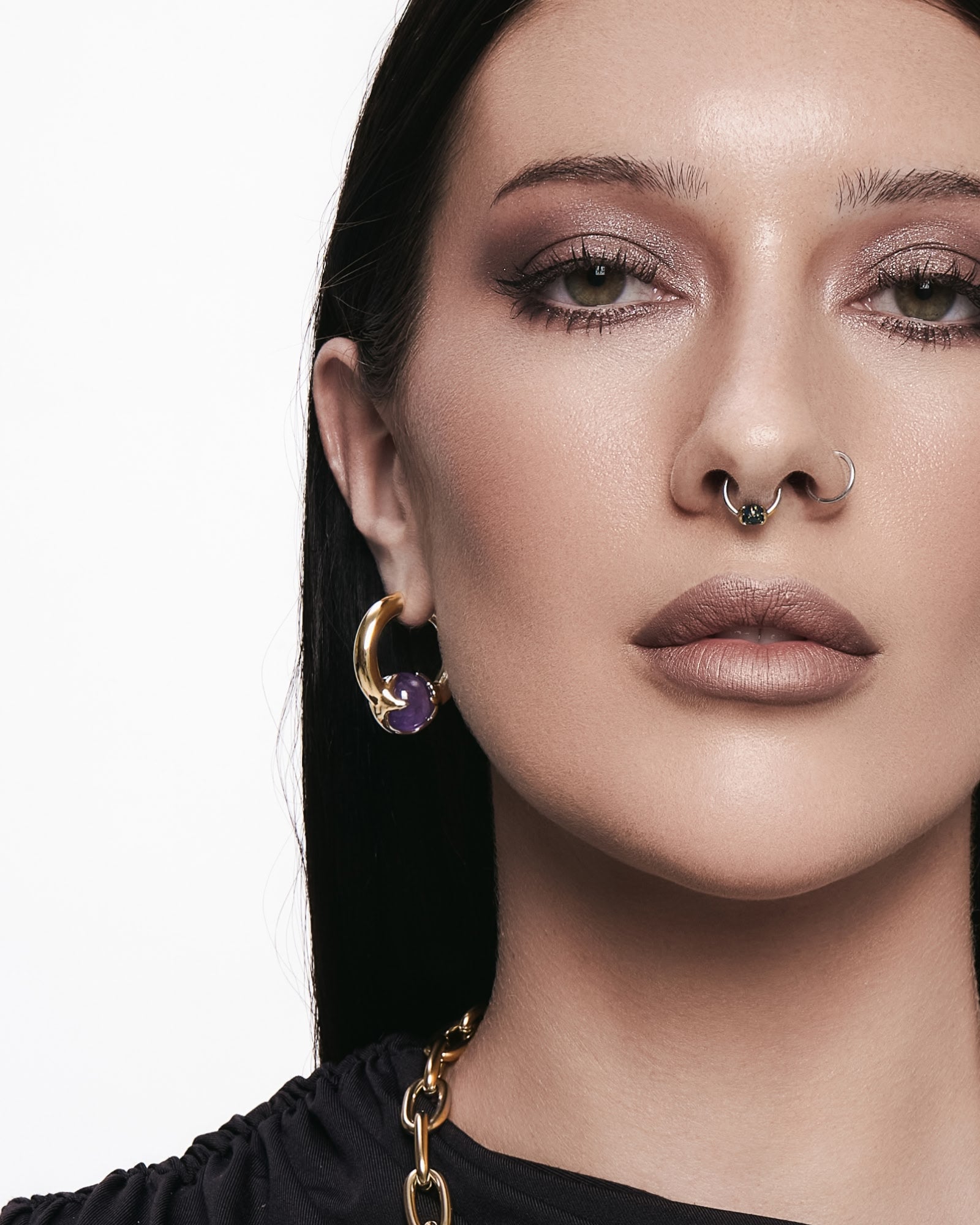 Nebula Earrings-Ear Hoops- Gold - Amethyst - Ask & Embla