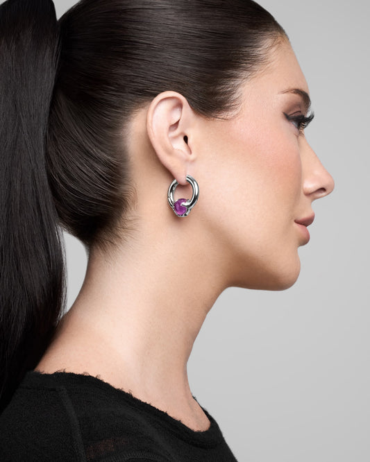 Nebula Earrings-Ear Hoops- Gold - Amethyst - Ask & Embla