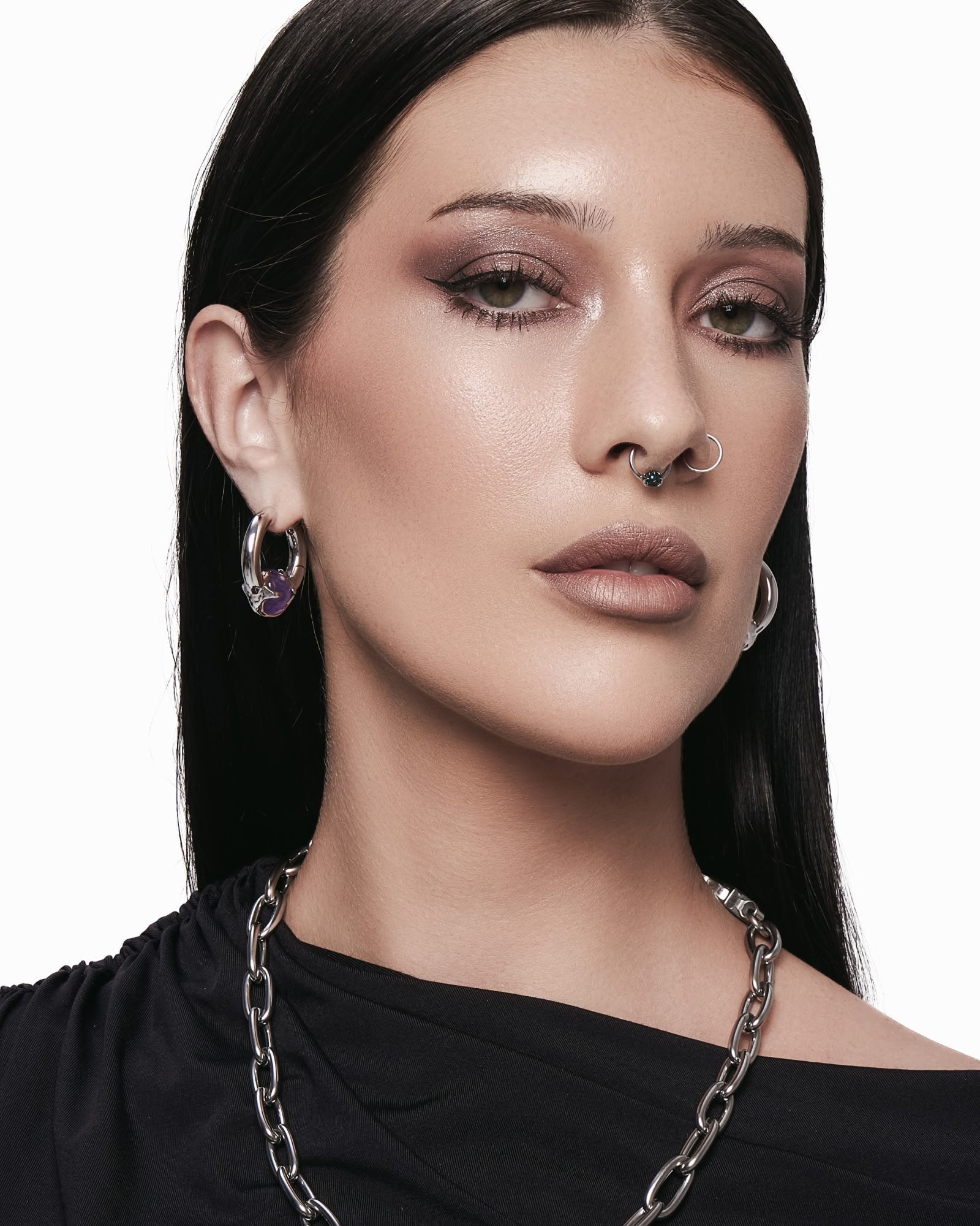 Nebula Earrings-Ear Hoops- Gold - Amethyst - Ask & Embla