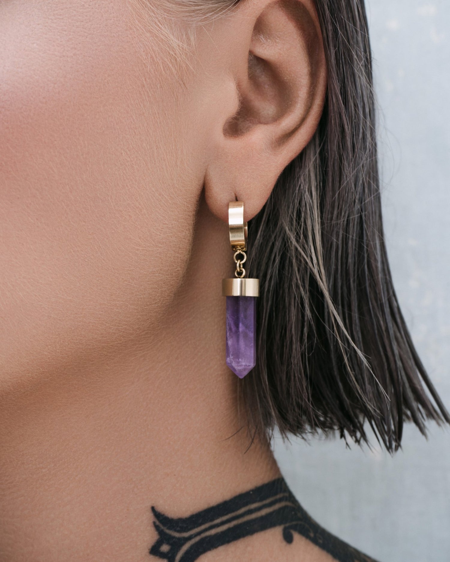 Crystal Bullet Earrings-Ear Dangles- Gold - Amethyst - Ask & Embla