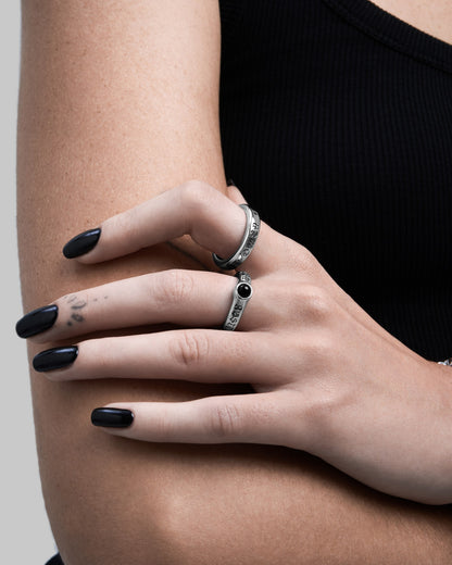 ABSIT OMEN Onyx Amulet Ring-Rings- Silver - US5 - Ask & Embla