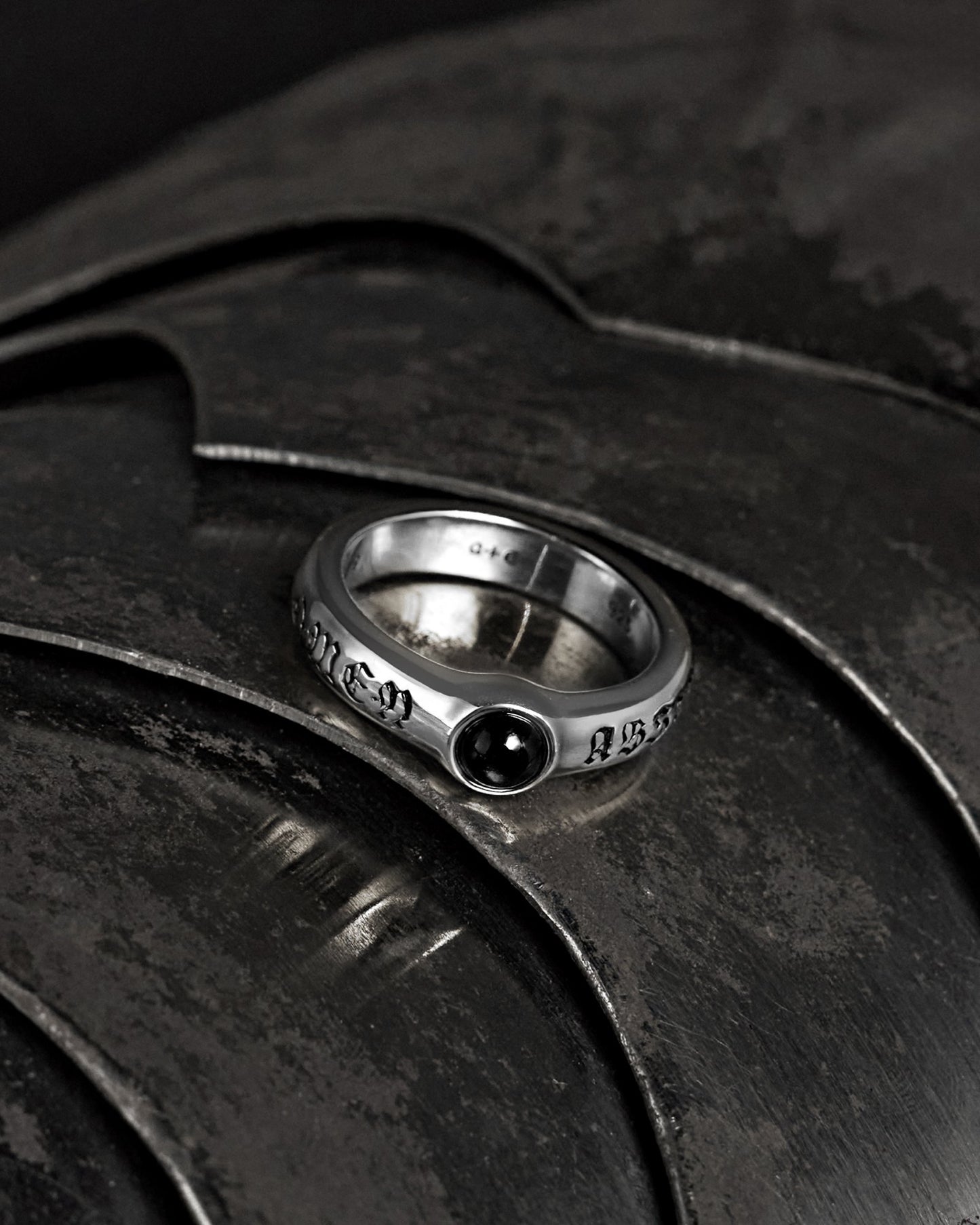 ABSIT OMEN Onyx Amulet Ring-Rings- Silver - US5 - Ask & Embla