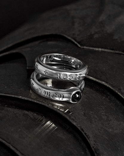 ABSIT OMEN Onyx Amulet Ring-Rings- Silver - US5 - Ask & Embla