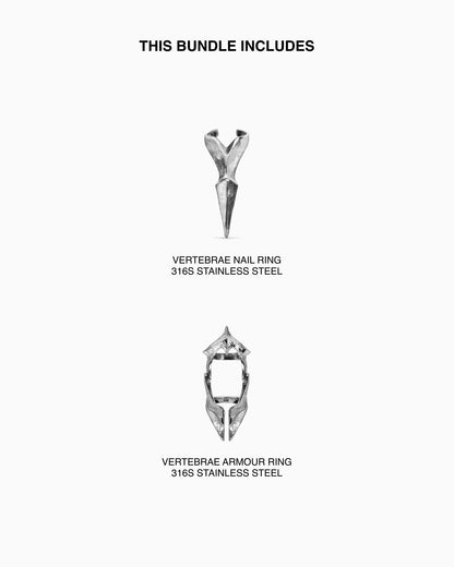 Vertebrae nail ring and Vertebrae armour ring bundle-Rings- - - Ask & Embla