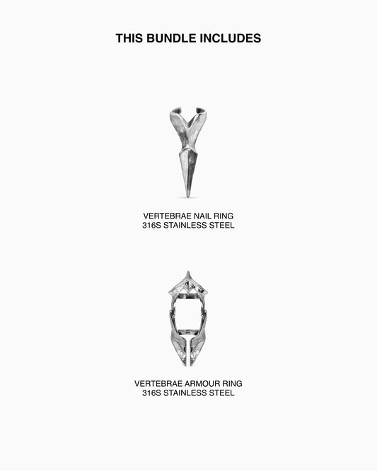 Vertebrae nail ring and Vertebrae armour ring bundle-Rings- - - Ask & Embla