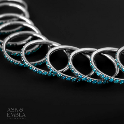 Bejewelled Ring Stacks-Ring Stacks- Silver with Blue Topaz Cubic Zirconia - 10mm - Ask & Embla