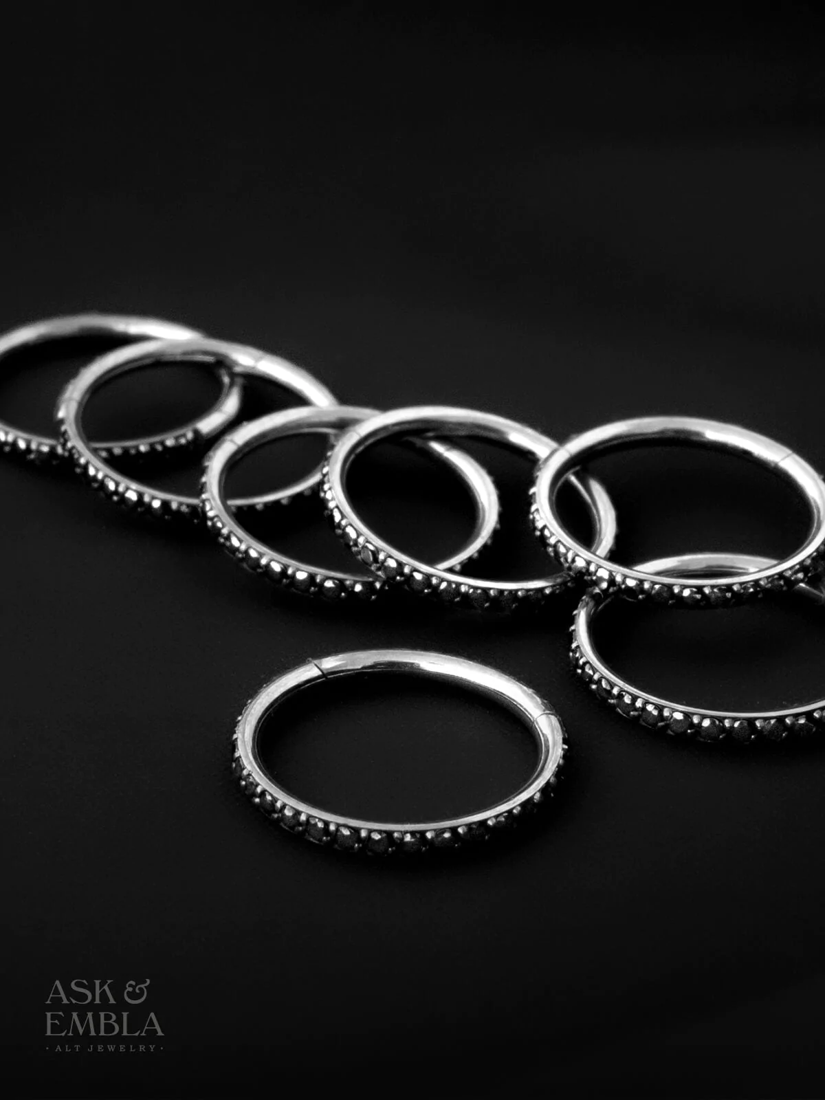 Bejewelled Ring Stacks-Ring Stacks- Silver with Black Onyx Cubic Zirconia - 10mm - Ask & Embla