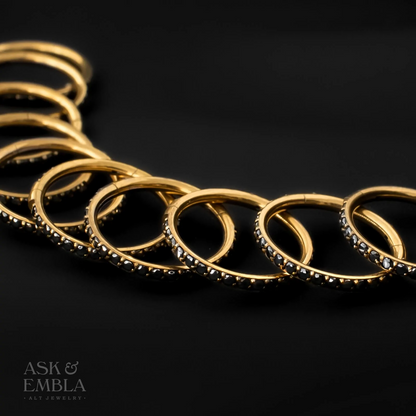 Bejewelled Ring Stacks-Ring Stacks- Gold with Black Onyx Cubic Zirconia - 10mm - Ask & Embla