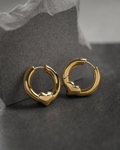 Harrow Heart Earrings-Ear Hoops- Gold - - Ask & Embla
