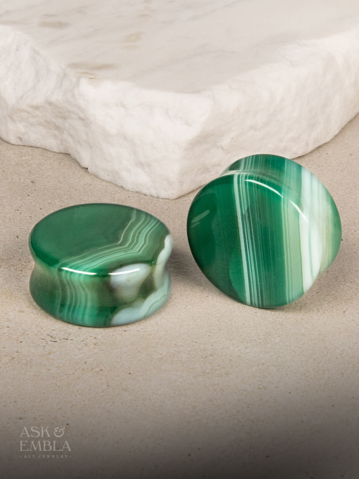 Green Striped Agate Plugs - Plugs - Ask and Embla