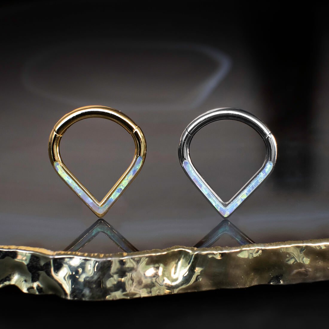 Opal Teardrop Clicker Body Jewelry Septum Rings - Main Image